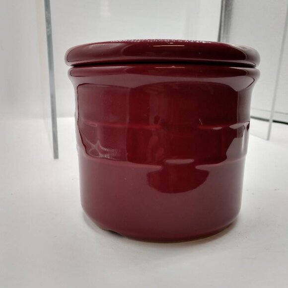 Longaberger Pottery Woven Traditions Paprika Crock with  Coaster Lid One Pint - Picture 6 of 6